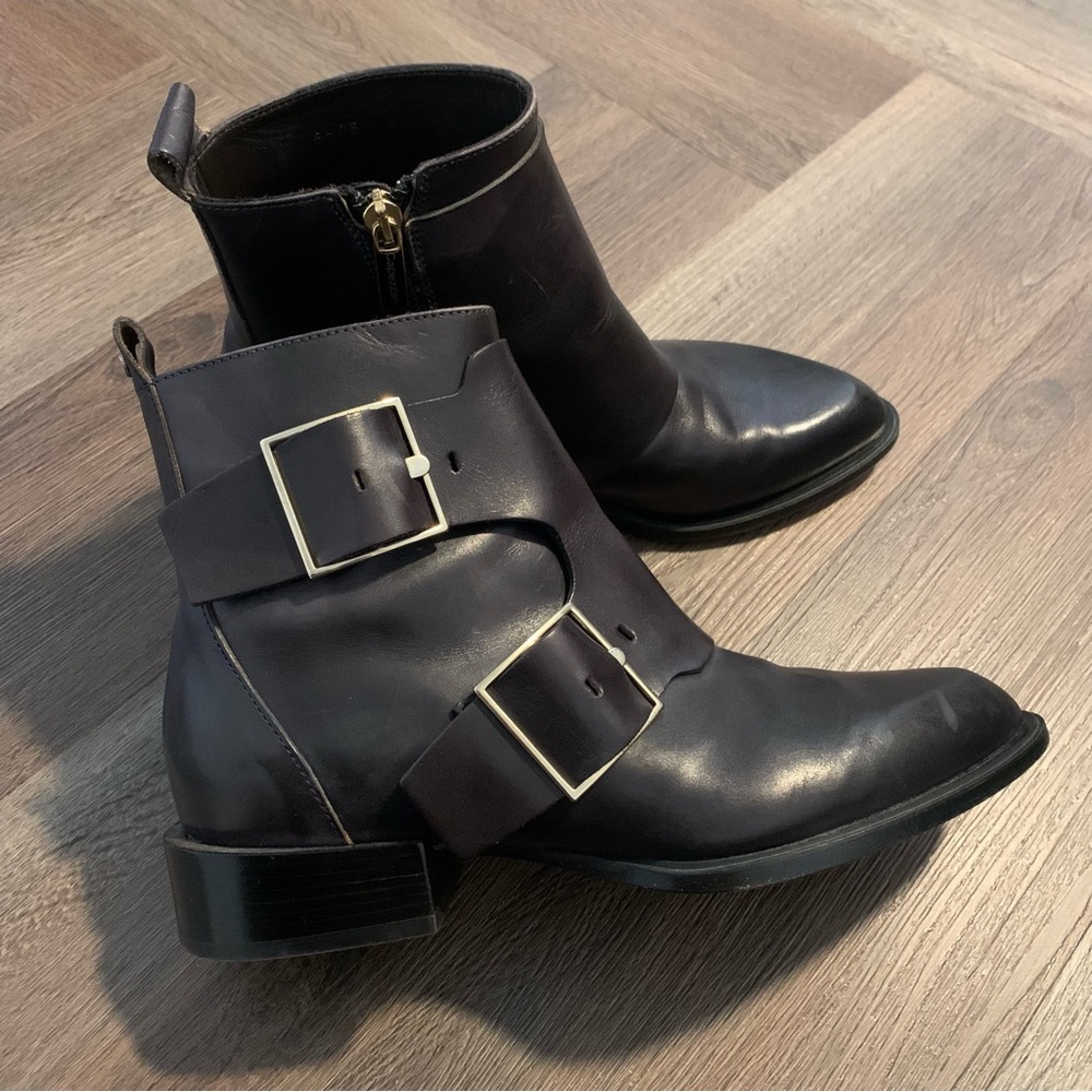37 | Cappezani Buckled Ankle Boot | Black Leather Gold Hardware